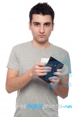 Man Showing His Wallet Stock Photo