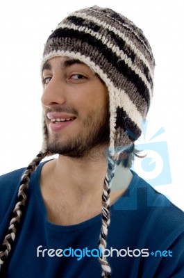 Man Wearing Woolen Cap Stock Photo