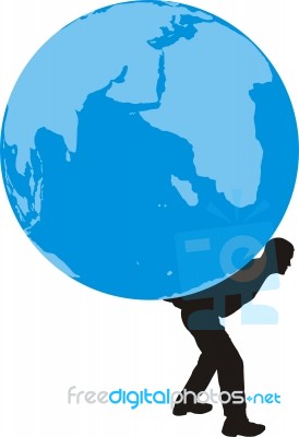 Man With A Globe On His Back Stock Image