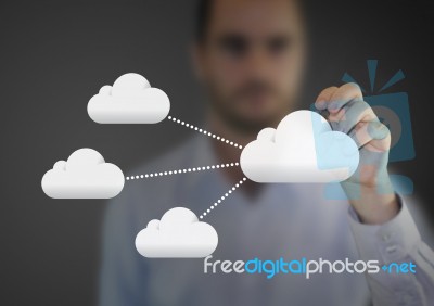 Man with Cloud computing concept Stock Photo