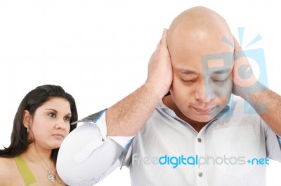 Man With Hands Over Ears Stock Photo