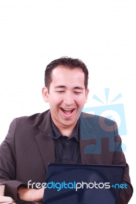 Man Working On Laptop Stock Photo