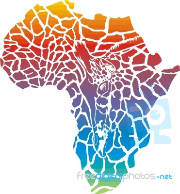 Map Of Africa In Rainbow Giraffe Camouflage Stock Image