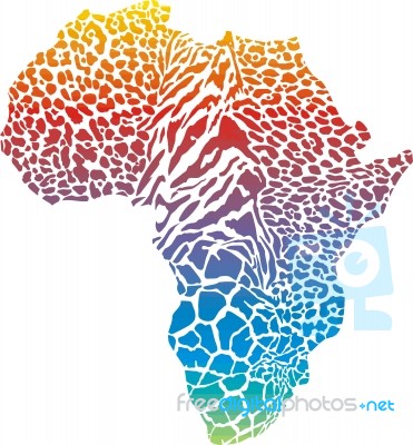 Map Of Africa In Rainbow Wild Animals Camouflage Stock Image