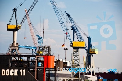 Massive Dry-dock In Hamburg Harbor, Germany Stock Photo