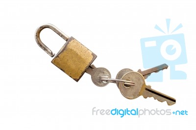 Master Key And Key Lock Isolated On White Background Stock Photo