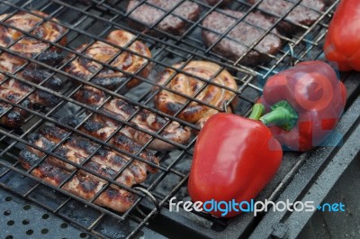 Meat On Barbecue Stock Photo