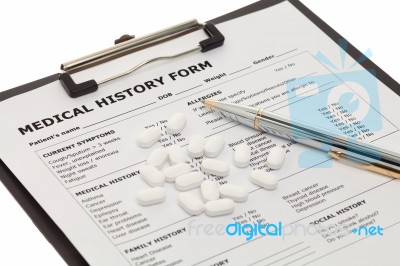 Medical Document With Pills Stock Photo