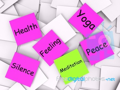 Meditation Post-it Note Means Meditate Relax And Peace Stock Image
