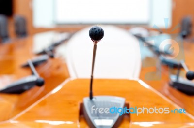 Meeting Room And Microphone Stock Photo