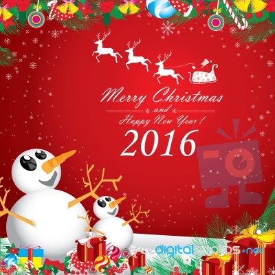 merry christmas and happy new year 2016 two snowman and cherry in