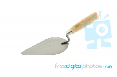 Metal Trowel With Wooden Handle On White Background Stock Photo