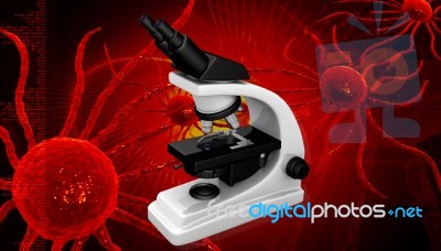 Microscope And Cancer Cell Stock Image