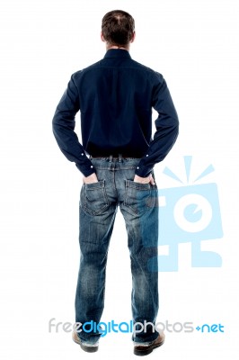Middle Aged Casual Man From Back Stock Photo