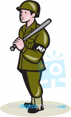 Military Police With Night Stick Baton Cartoon Stock Image