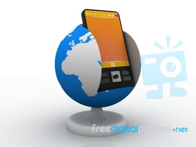 Mobile Phone And World Globe Stock Image
