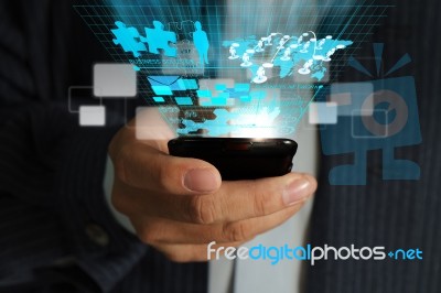 Mobile Phone Streaming Virtual Business Stock Photo