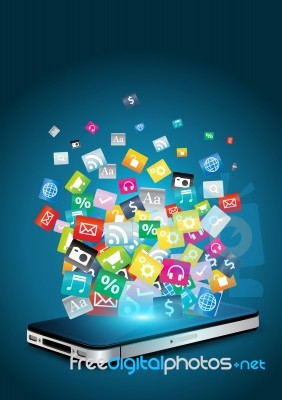 Mobile Phone With Colorful Application Icons Stock Image