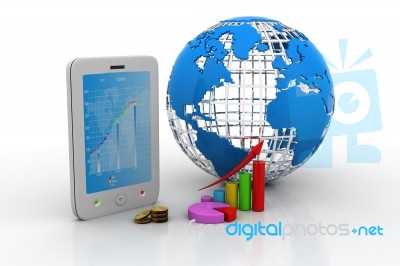 Mobile Phone With Earth On A White Background Stock Image