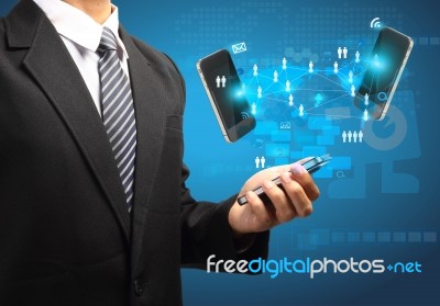 Modern Communication Technology With Mobile Phone In Hand Stock Image