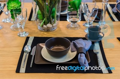 Modern Interior Table Setting Stock Photo