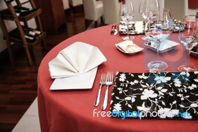Modern Restaurant Dinner Table Stock Photo