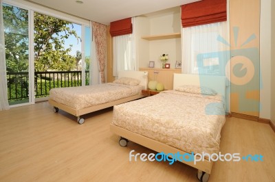 Modern Spacious Bedroom Stock Photo