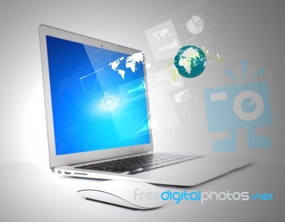Modern Technology Thin Laptop With Screen Stock Photo