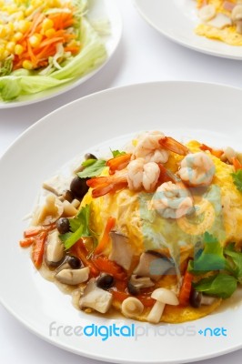 Modern Thai Food Creamy Omelet Stock Photo