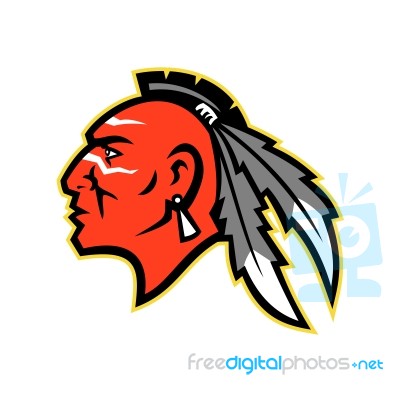 Mohawk Brave Warrior Head Side Mascot Stock Image