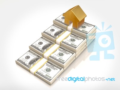 Money Stacks And Gold House Symbol Stock Image
