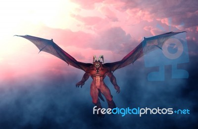 Monster Flying Above Creepy Sky,3d Illustration Stock Image