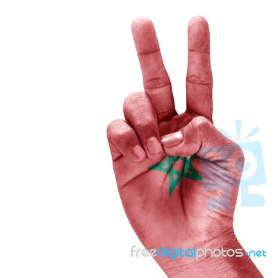 Morocco Flag On Victory Hand Stock Photo
