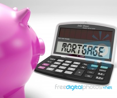 Mortgage Calculator Shows Purchase Of Home Loan Stock Image