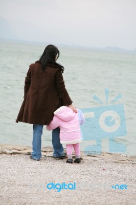 Mother And Daughter Looking Sea Stock Photo Mother And Daughter Looking Sea Stock Photo