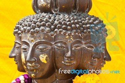 Multi Headed Metallic Buddha Staue Stock Photo