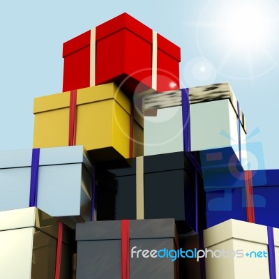 Multicolored Giftboxes Stacked Stock Image