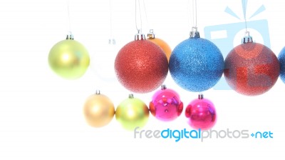 Multiple Level Hanging Christmas Ball On White Background Stock Photo