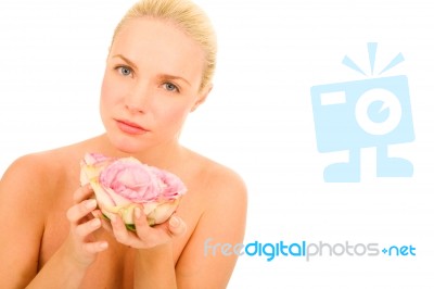 Naked Woman With Roses Stock Photo