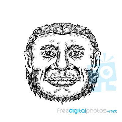 Neanderthal Male Head Doodle Art Stock Image