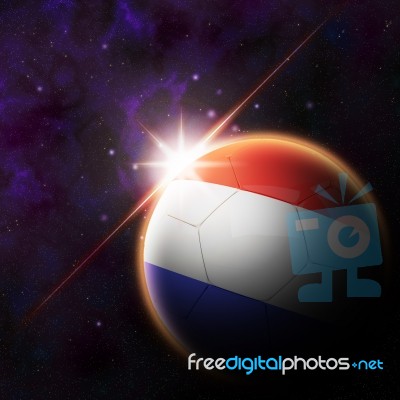 Netherlands Flag On 3d Football With Rising Sun Stock Image
