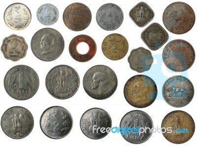 New And Old Indian Coins Stock Photo