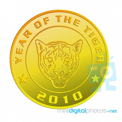 New Year 2010 Year Of The Tiger Gold Coin Stock Image