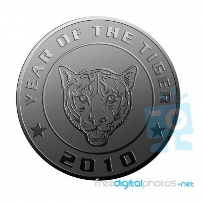 New Year 2010 Year Of The Tiger Silver Coin Stock Image