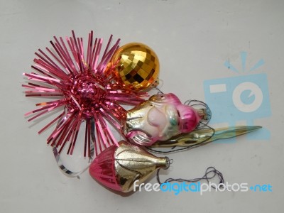 New Year's Toys For Decorating A Christmas Tree For The New Year… Stock Photo