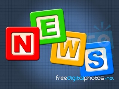 News Kids Blocks Indicates Social Media And Article Stock Image