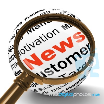 News Magnifier Definition Means Global Headlines Or Internationa… Stock Image