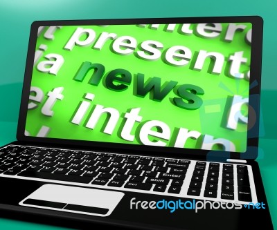 News Word On Laptop Shows Media And Information Stock Image