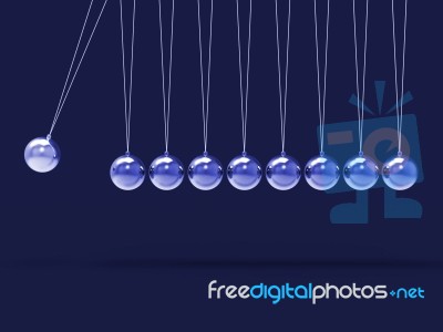 Nine Silver Newtons Cradle Shows Blank Spheres Copyspace For 9 L… Stock Image