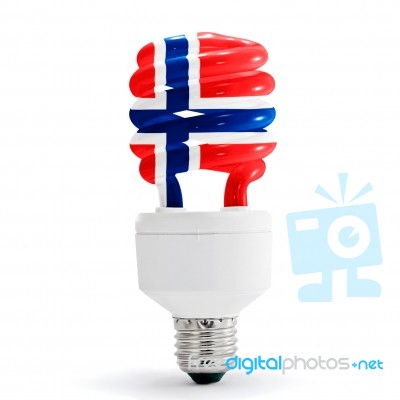 Norway Flag On Energy Saving Lamp Stock Photo